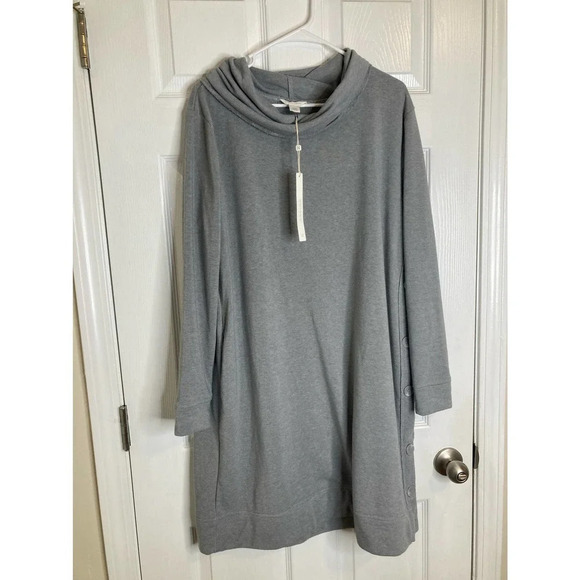 NWT Caslon cowl neck side button long sleeve sweater dress gray sz large - Picture 2 of 9